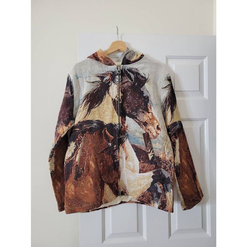 Retrovert horse western stitch zip up hoodie M NWOT